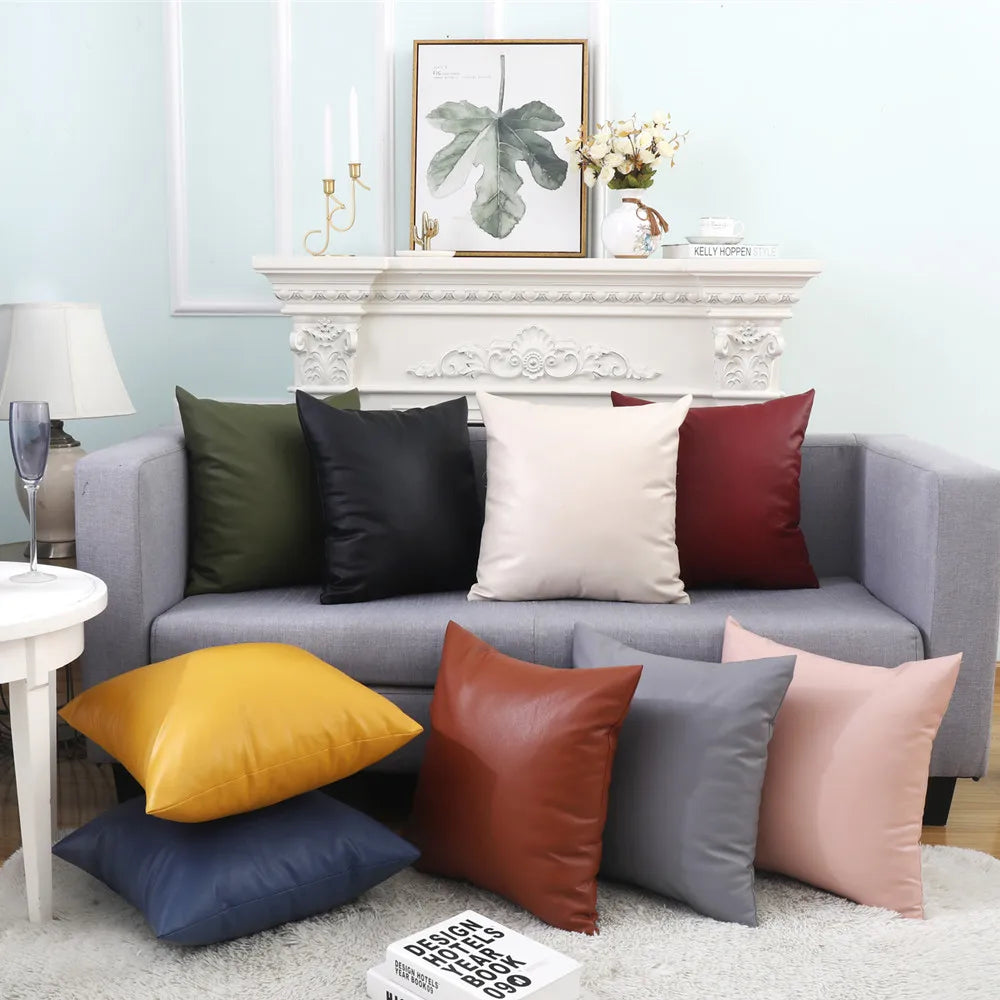 PU Leather Cushion Cover 45 * 45/50 * 50/55 * 55/60 * 60CM Imitation Leather Living Room Sofa Pillowcase Home Decoration