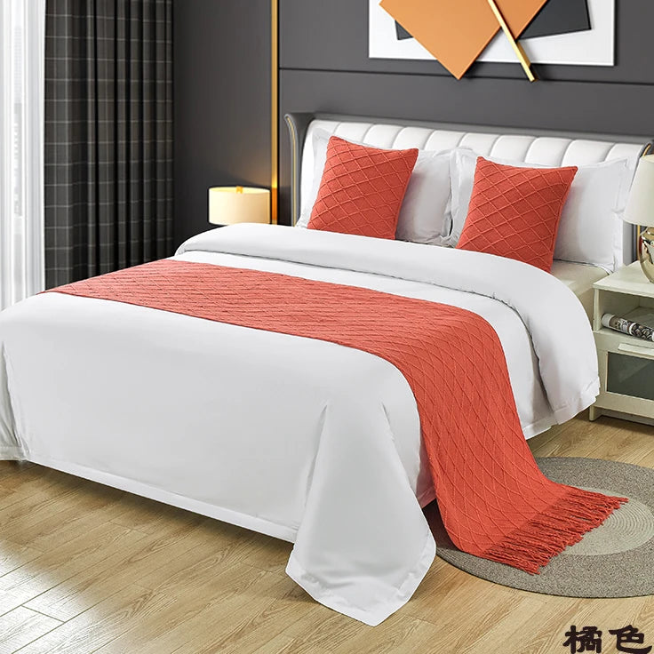 1pc Modern Simple Light Luxury B&B Hotel Bed Flag Bed Tail Towel Solid Color Bedding Bed End Blanket Bed Cover Knitted Bed Flag