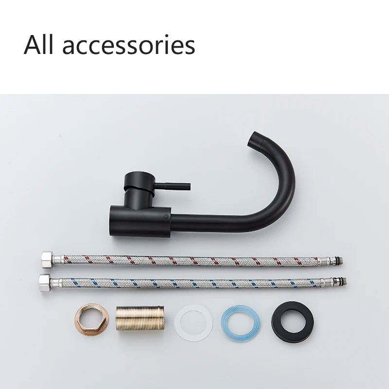 Bathroom Basin Faucet 304 Stainless Steel Hot Cold Wash Mixer Crane Tap 360 Rotation Sink Faucets Single Handle,Black/ White