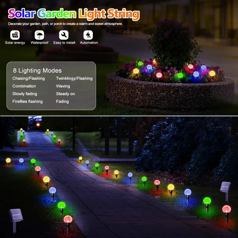 30 LED Solar Bubble Ball Lawn Lights Waterproof Solar Pathway String Light for Outdoor Garden Patios Trail Lighting Decoration