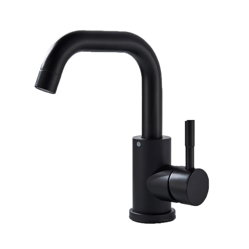 Bathroom Basin Faucet 304 Stainless Steel Hot Cold Wash Mixer Crane Tap 360 Rotation Sink Faucets Single Handle,Black/ White