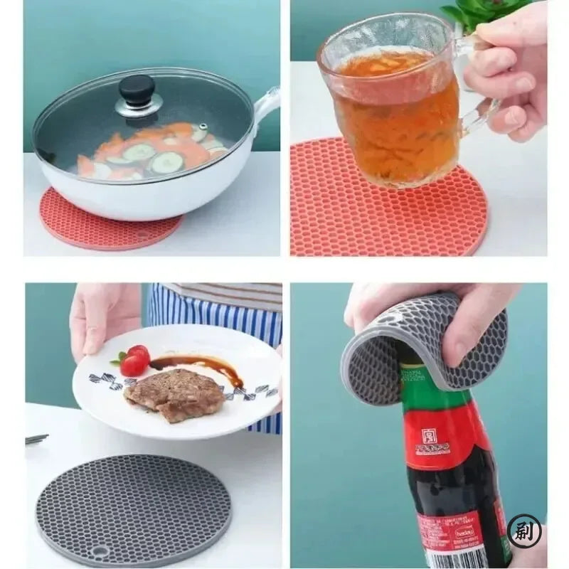 Round Heat Resistant Silicone Mat Drink Cup Coasters Insulation 13.5*13.5cm Non Slip  Placemat Kitchen Accessories Pot Holder