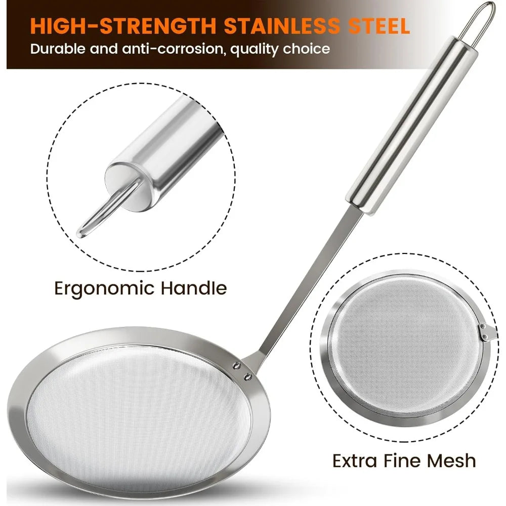 1 Pack Skimmer Spoon 304 Stainless Steel Grease Filter Spoon, Kitchen Cooking Fine Mesh Food Strainer for Filtering Oil and Foam