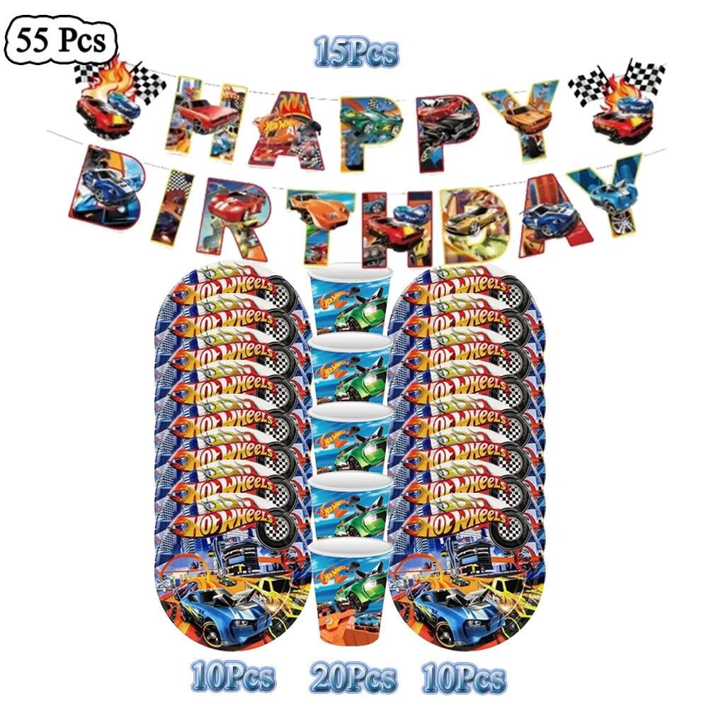 Boys Favor Birthday Backdrop Decoration Kids Hot Wheels Baby Shower Balloons Paper Tableware Cartoon Race Car Party Supplies