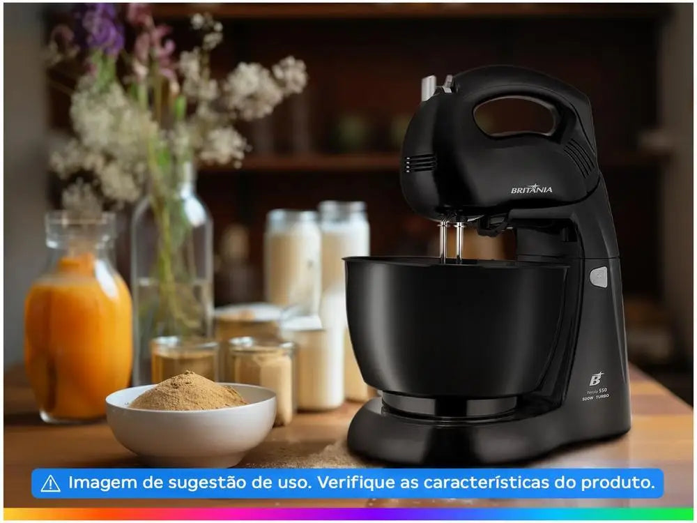 500W Black Britannia Mixer 4 Speeds 4.3L Pearl 550 - 110V