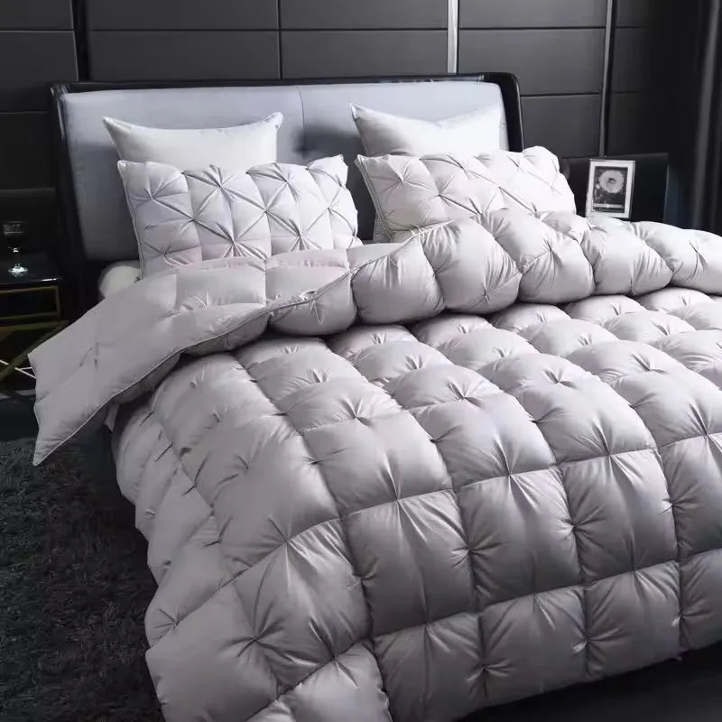 High Grade 100% White Goose Down Quilt Winter Warm Feather Duvet Queen King Cozy Lightweight 3D Bread Comforter Pinch Pleated