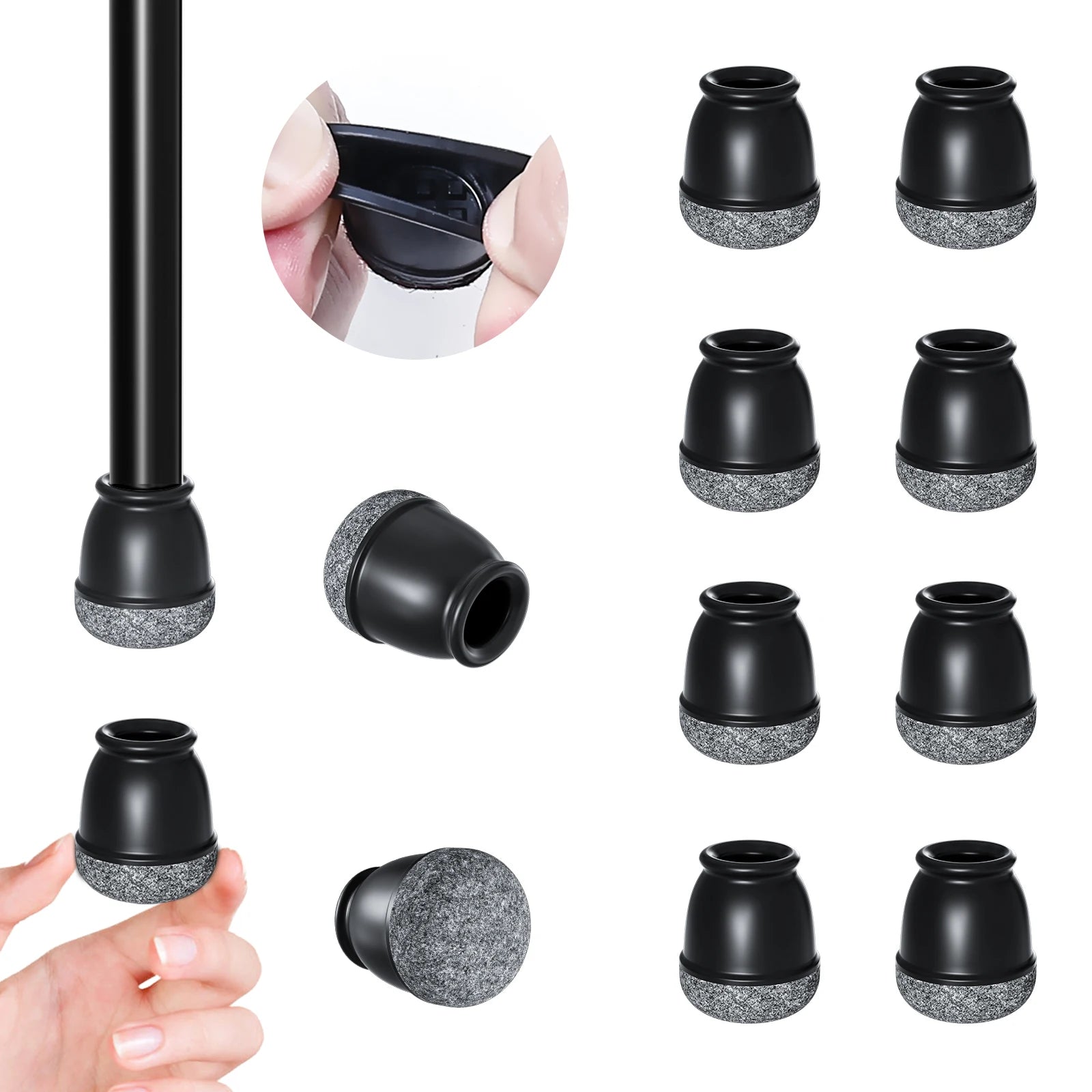 8pcs Round Table Chair Leg Floor Protector Foot Cover Black Anti- Slip Silicone Furniture Feet No Scratches for Hardwood Floors