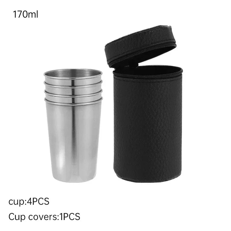 2025 4Pcs Outdoor Travel Stainless Steel Cups Mini Glasses for Whisky Wine with Case Portable Drinkware 30ml/70ml/170ml