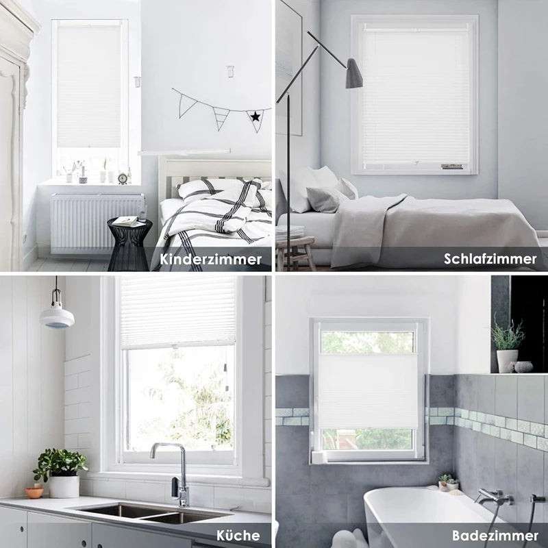 Pleated Blind, Klemmfix, No Drilling,Folding Roller Blind, Window Blind for Doors and Windows, Opaque, Privacy Protection