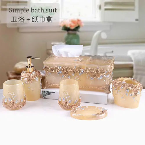 Fashion Bathroom Supplies Resin Five-piece Washbasin European Bathroom Supplies Toothpaste Storage Box Tissue Box