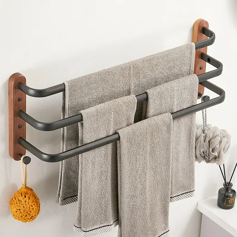 Walnut Wood Black Bathroom Hardware Set Bathroom towel rack Towel Rack Toilet Paper Holder Towel Bar Shelf  Bathroom Accessories