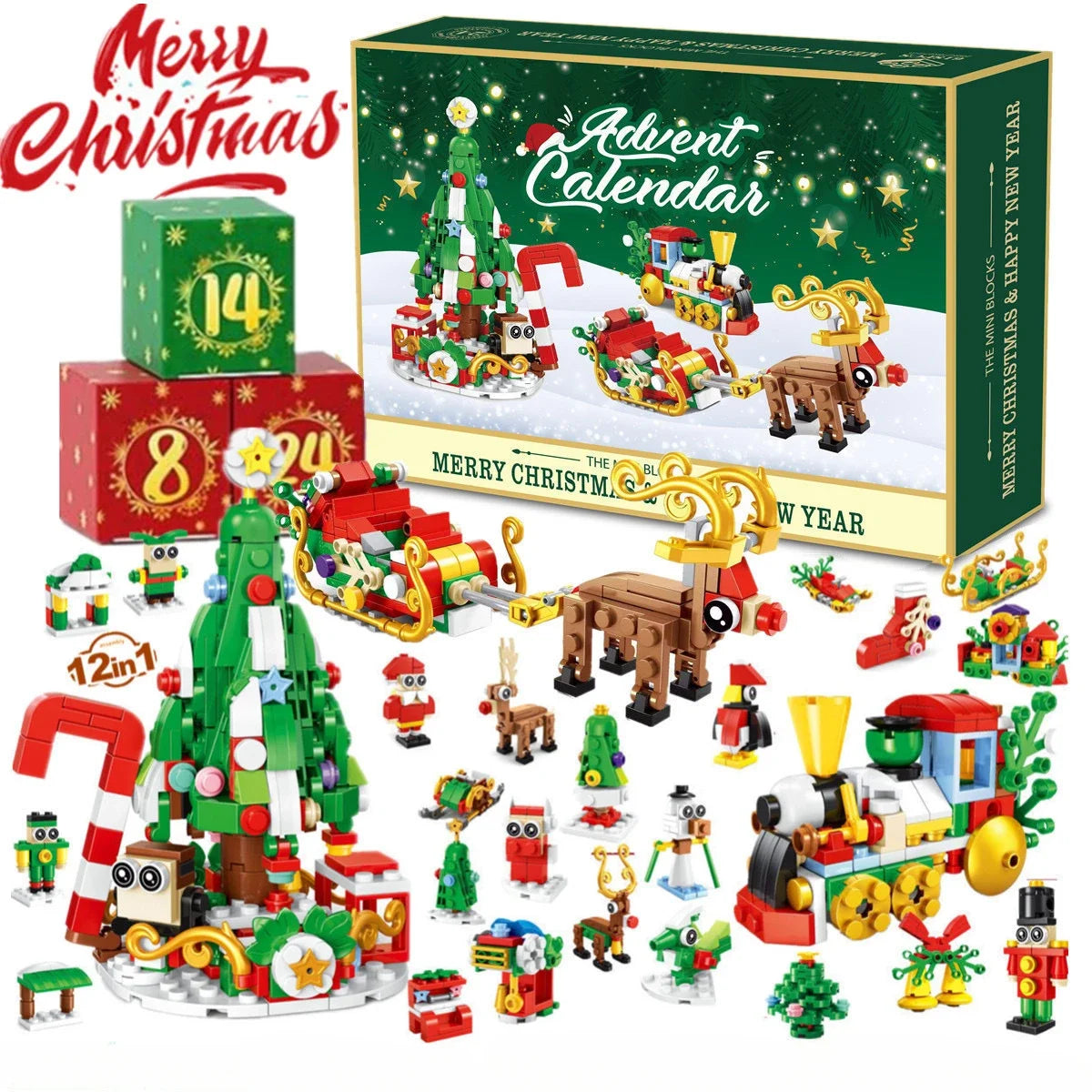 Hot Christmas Series Advent Calendar Gift Box 24Days Countdown Calendar Box Christmas Tree Bricks Model New Years Xmas Gift