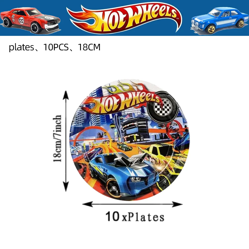 Boys Favor Birthday Backdrop Decoration Kids Hot Wheels Baby Shower Balloons Paper Tableware Cartoon Race Car Party Supplies
