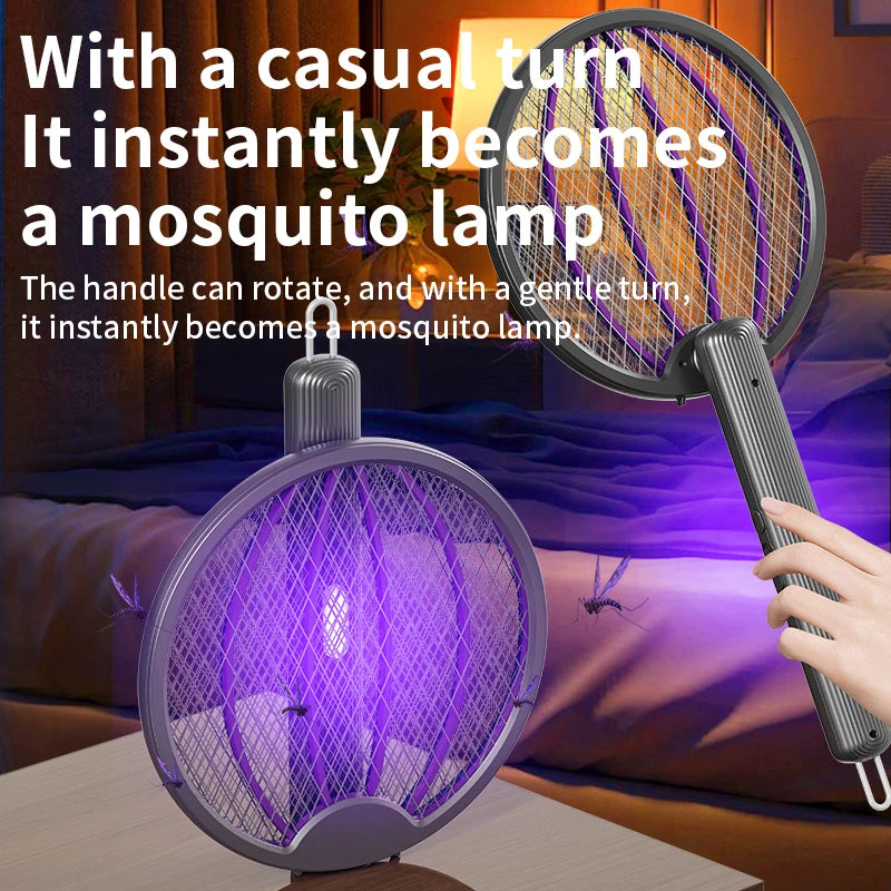 Foldable Electric Mosquito Swatter 3-in-1 Electric Mosquito Killer Rechargeable Wall-Mounted Mosquito Swatter Anti-mosquito Lamp