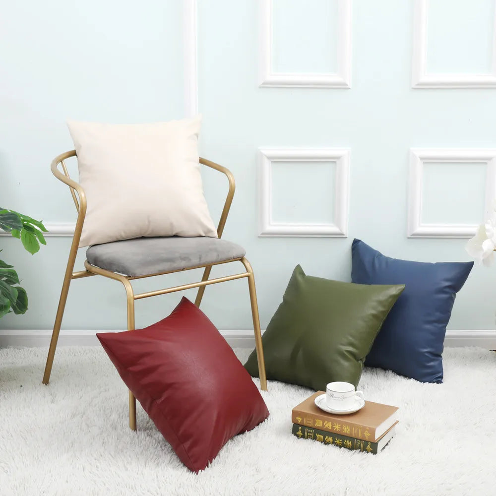 PU Leather Cushion Cover 45 * 45/50 * 50/55 * 55/60 * 60CM Imitation Leather Living Room Sofa Pillowcase Home Decoration