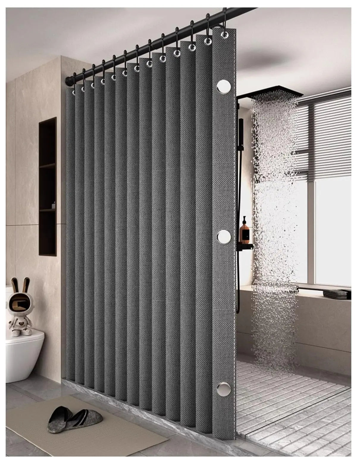 Bathroom Folding Linen Shower Curtain with Magnets Waterproof Suitable for Walk-in Shower Does Not Include Telescopic Rod