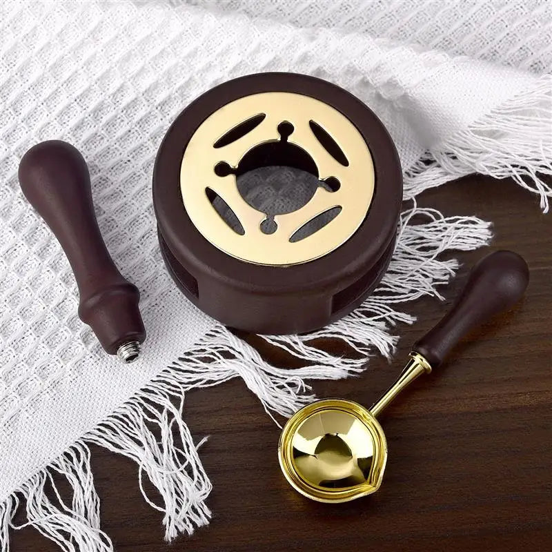 1/2/3pcs Wax Seal Set Wood Wax Melting Lacquer Furnace With /Spoon/Handle Wax Bead Melting Heater Wax Pot Heater For Stamp Craft