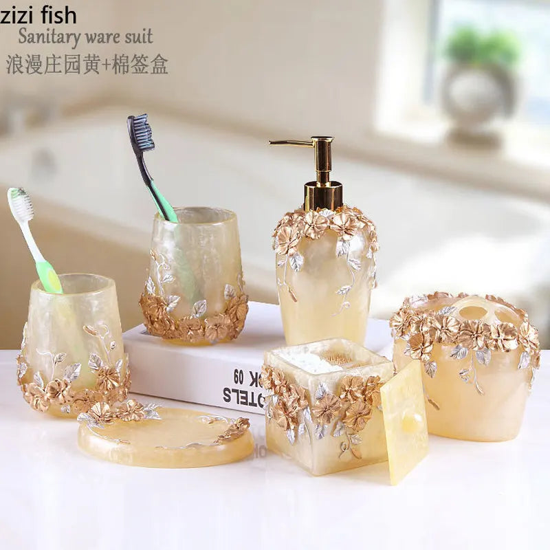 Fashion Bathroom Supplies Resin Five-piece Washbasin European Bathroom Supplies Toothpaste Storage Box Tissue Box