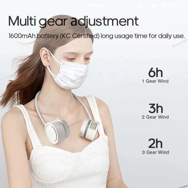 Portable Neck Fan Foldable Mini USB Fan, Rechargeable 1600mah Cooling Wind Fans, Personal Silent Neckfan For Sports