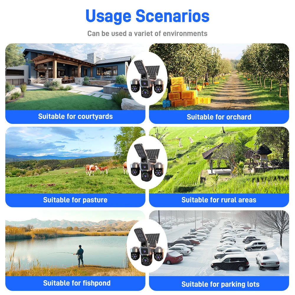 6MP Solar Security Camera Outdoor, 100% Wireless Auto Tracking PTZ Camera, PIR Human Detection & Siren Alarm, Color Night Vision