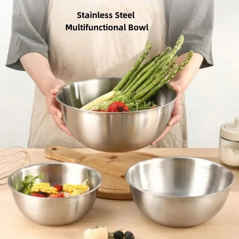 1-3 Stainless Steel Bowl Set with Scale for Cooking Baking Food Storage Large Capacity Mixing Bowls for Home Kitchen Essentials