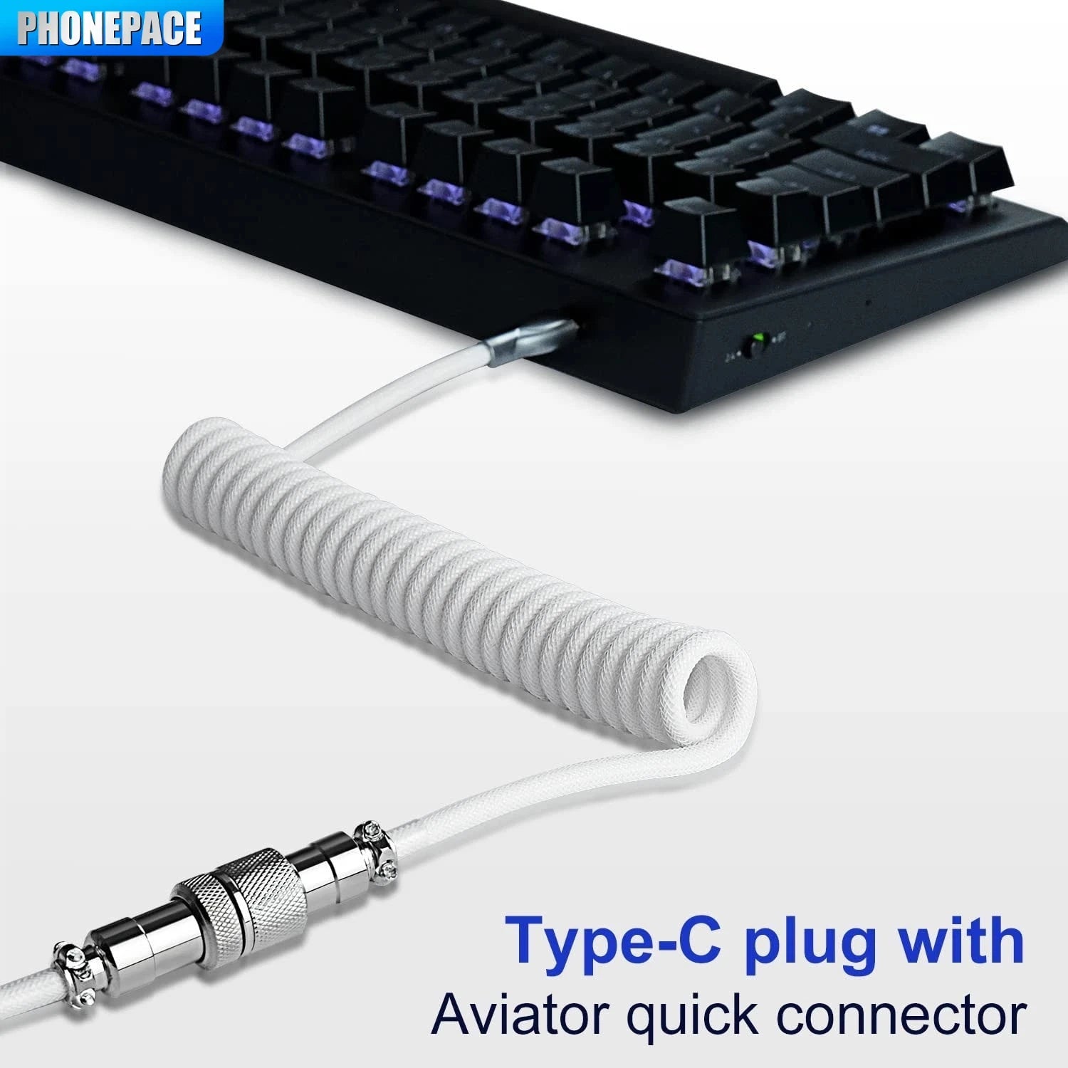 Mechanical Keyboard Coiled Cable USB Type C Mechanical Keyboard Aviator Desktop Computer Aviation Connector Cord Max 3M