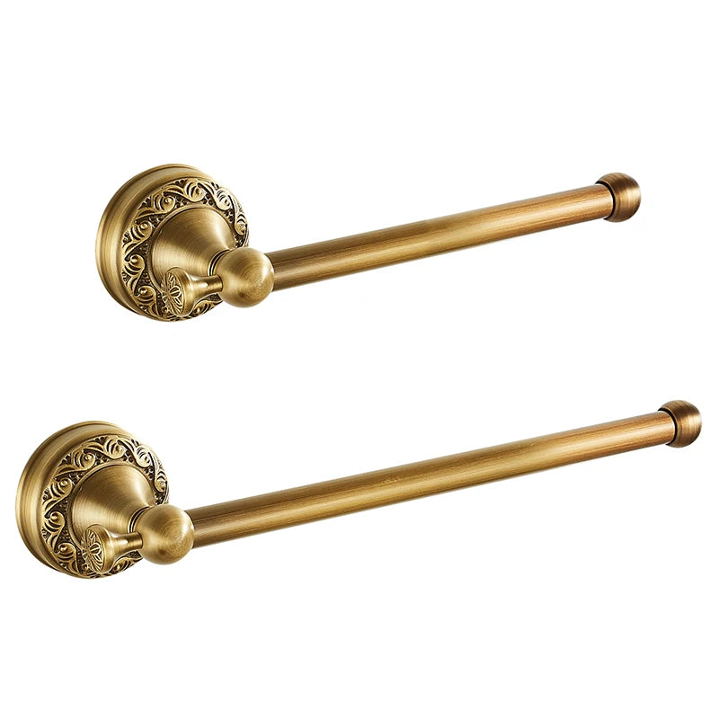 Antique Brass 2pc Bathroom Accessories Set, Bronze Dispenser Towel Rod and Toilet Paper Holder for Bathroom Wall Mounted