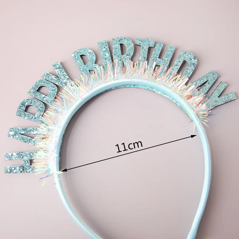 Glitter HAPPY BIRTHDAY Sequin Headband Birthday Decoration Birthday Party Decorations Kids Adult Girl Pink Silver Blue Headbands