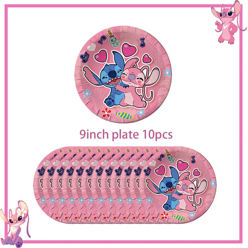 Stitch Birthday Party Decoration Pink Theme Paper Napkins Plates Cups Tableware Set Background Party Decoration Supplies For Kid