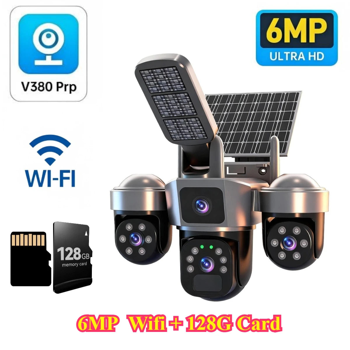 6MP Solar Security Camera Outdoor, 100% Wireless Auto Tracking PTZ Camera, PIR Human Detection & Siren Alarm, Color Night Vision