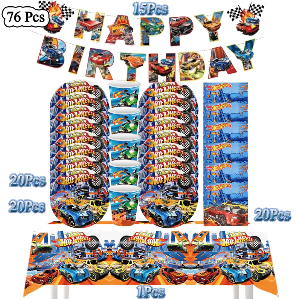 Boys Favor Birthday Backdrop Decoration Kids Hot Wheels Baby Shower Balloons Paper Tableware Cartoon Race Car Party Supplies