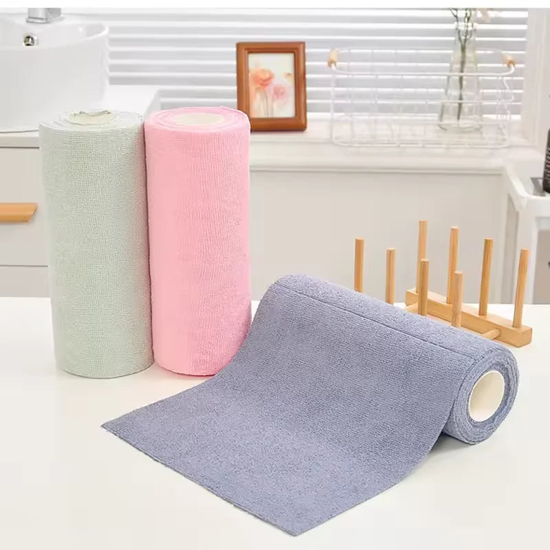 Reusable Cleaning Wipe Household Kitchen Cloth Microfiber Towel Rolls Dish Rags Wash Paper Towel Replacement 1 Roll of 20 Sheets