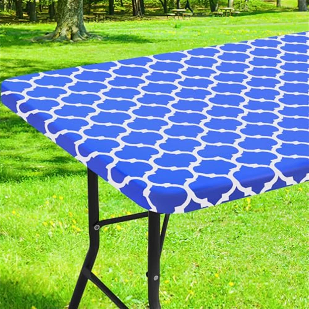 Olanly Rectangle Table Cloth Waterproof Elastic Fitted Table Covers For 4 Foot Tables Wipeable Tablecloth Camping Indoor Outdoor
