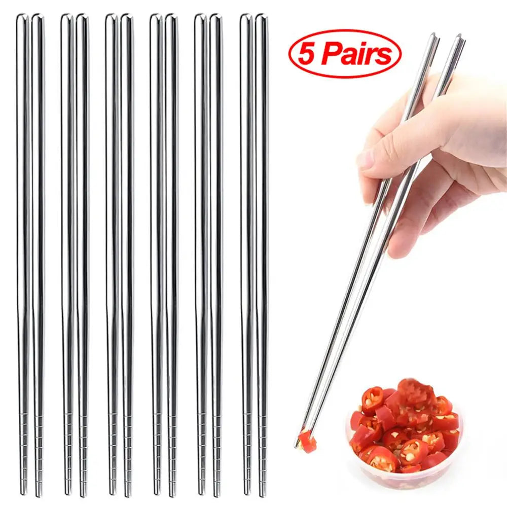 1/2/5 pairs of Chinese chopsticks, anti-slip sushi chopsticks, Korean and Japanese food metal rods, kitchenware sets