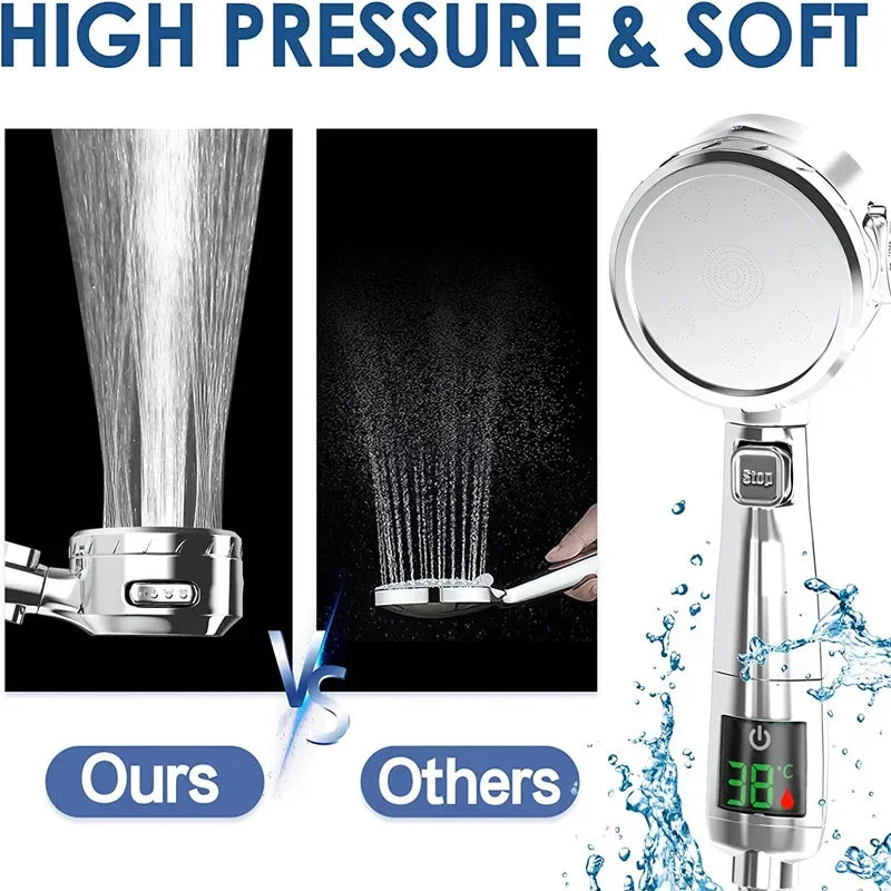 Digital Display Shower Head High Pressure Handheld Bathroom Shower Water Saving Shower Heads 4-Modes Spray Bathroom Accessories