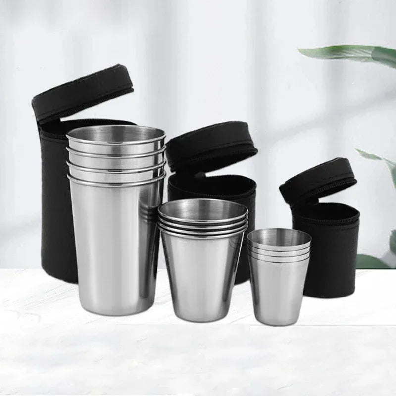 2025 4Pcs Outdoor Travel Stainless Steel Cups Mini Glasses for Whisky Wine with Case Portable Drinkware 30ml/70ml/170ml