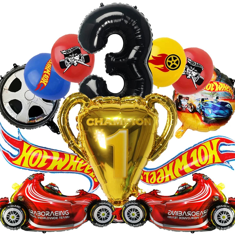 Boys Favor Birthday Backdrop Decoration Kids Hot Wheels Baby Shower Balloons Paper Tableware Cartoon Race Car Party Supplies