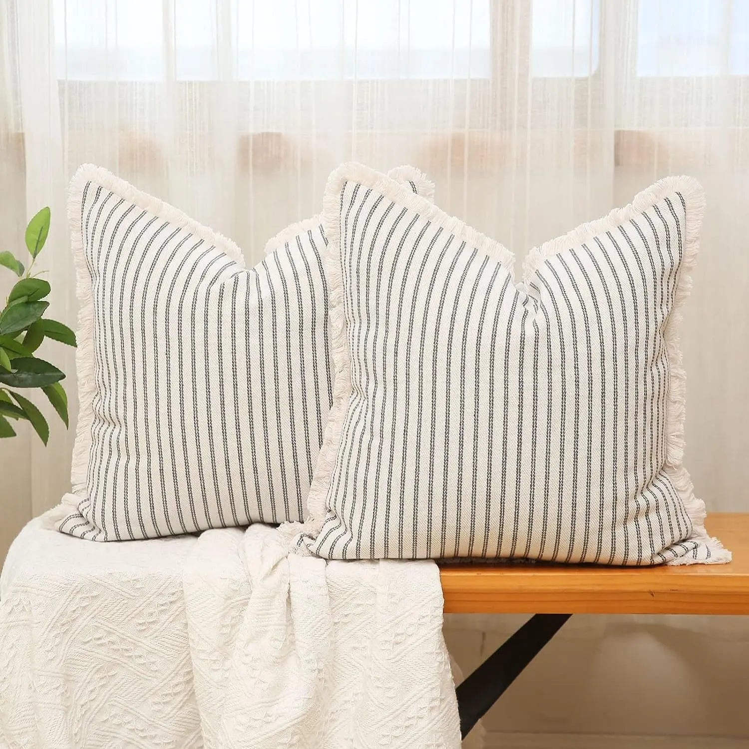 Linen Striped Plaid Jacquard Crochet Pillow Case 50x50 Nordic Simple Pillow Covers Decorative Living Room throw Pillows for Sofa