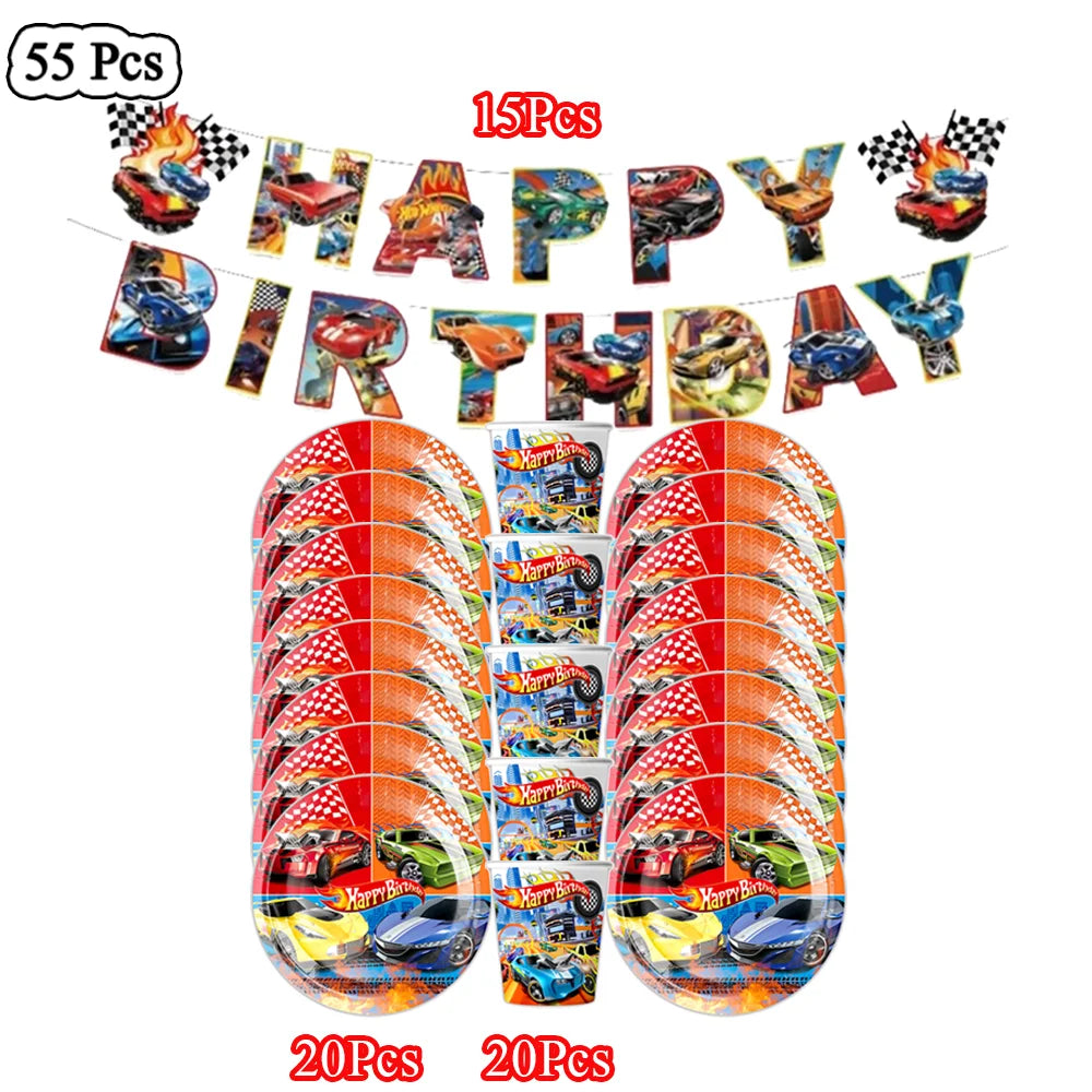 Boys Favor Birthday Backdrop Decoration Kids Hot Wheels Baby Shower Balloons Paper Tableware Cartoon Race Car Party Supplies