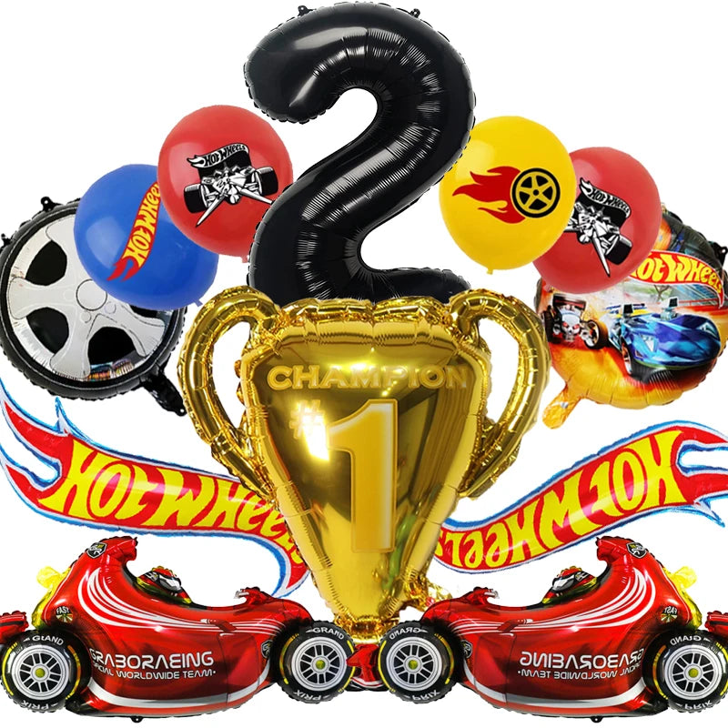 Boys Favor Birthday Backdrop Decoration Kids Hot Wheels Baby Shower Balloons Paper Tableware Cartoon Race Car Party Supplies