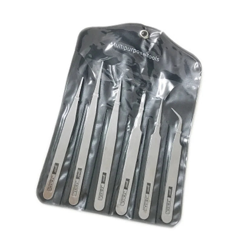 6Pcs/Set Stainless Steel Tweezers: Industrial Precision Repair Tool with Bent&Straight Tips, Ideal for Professional Repairs&DIY