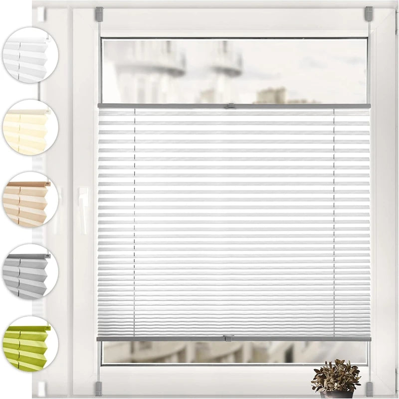 Pleated Blind, Klemmfix, No Drilling,Folding Roller Blind, Window Blind for Doors and Windows, Opaque, Privacy Protection