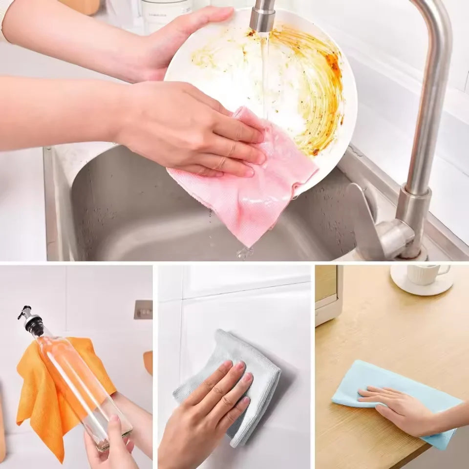 Reusable Cleaning Wipe Household Kitchen Cloth Microfiber Towel Rolls Dish Rags Wash Paper Towel Replacement 1 Roll of 20 Sheets