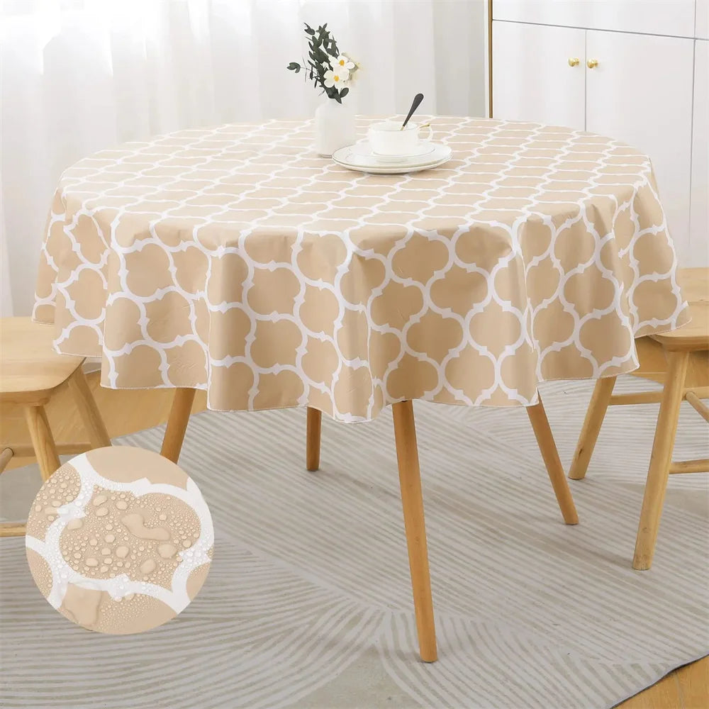 Olanly Waterproof Tablecloth Heat-Resistant 60inch Round PVC Table Cloth Wedding Kitchen Dining Desk Moroccan Table Coat Cover