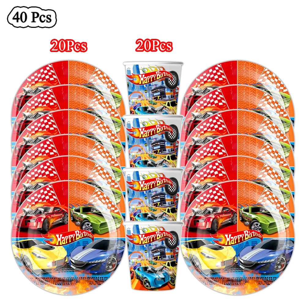 Boys Favor Birthday Backdrop Decoration Kids Hot Wheels Baby Shower Balloons Paper Tableware Cartoon Race Car Party Supplies