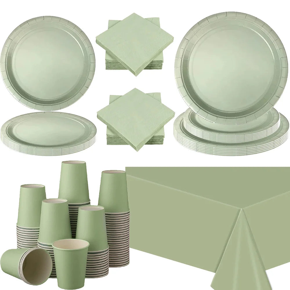 Solid Color Sage Green Party Theme Party Supplies Tablecloths Paper Towels Paper Cups Sage Green Baby Shower Supplies