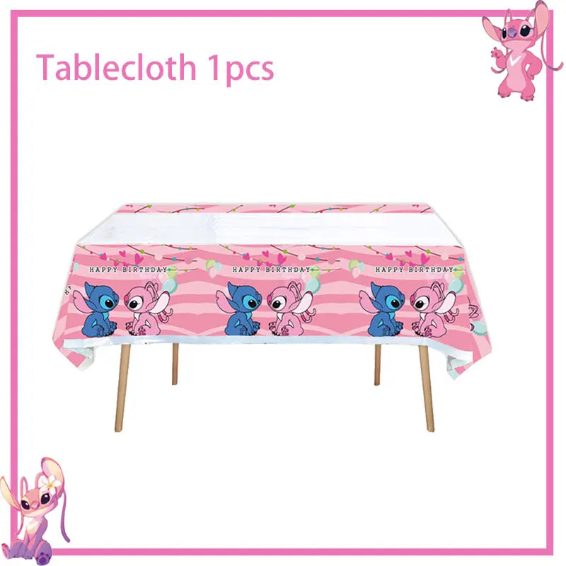 Stitch Birthday Party Decoration Pink Theme Paper Napkins Plates Cups Tableware Set Background Party Decoration Supplies For Kid