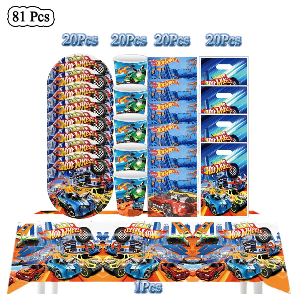 Boys Favor Birthday Backdrop Decoration Kids Hot Wheels Baby Shower Balloons Paper Tableware Cartoon Race Car Party Supplies