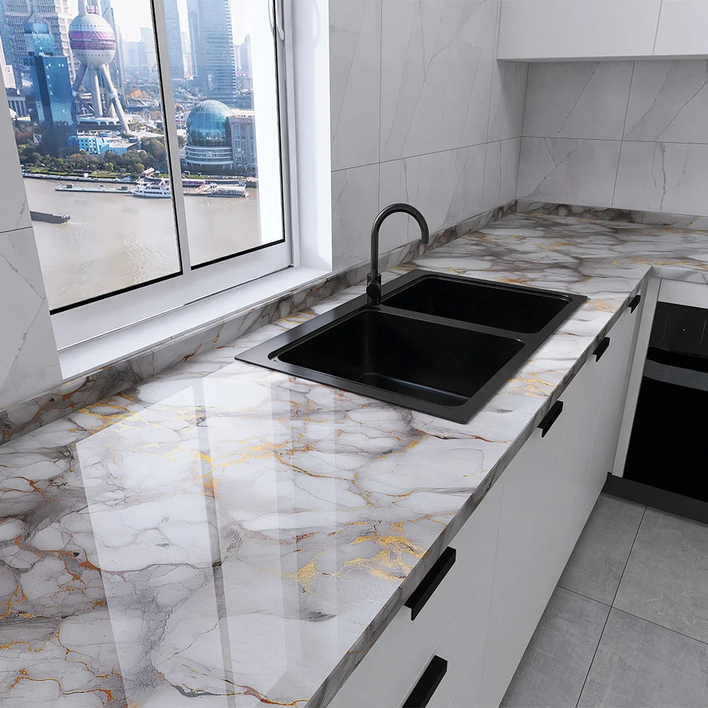Marble Kitchen Oil-Proof Film Stove Waterproof Moisture-Proof Self-Adhesive Wallpaper Countertop Cabinet Renovation Tile Sticker