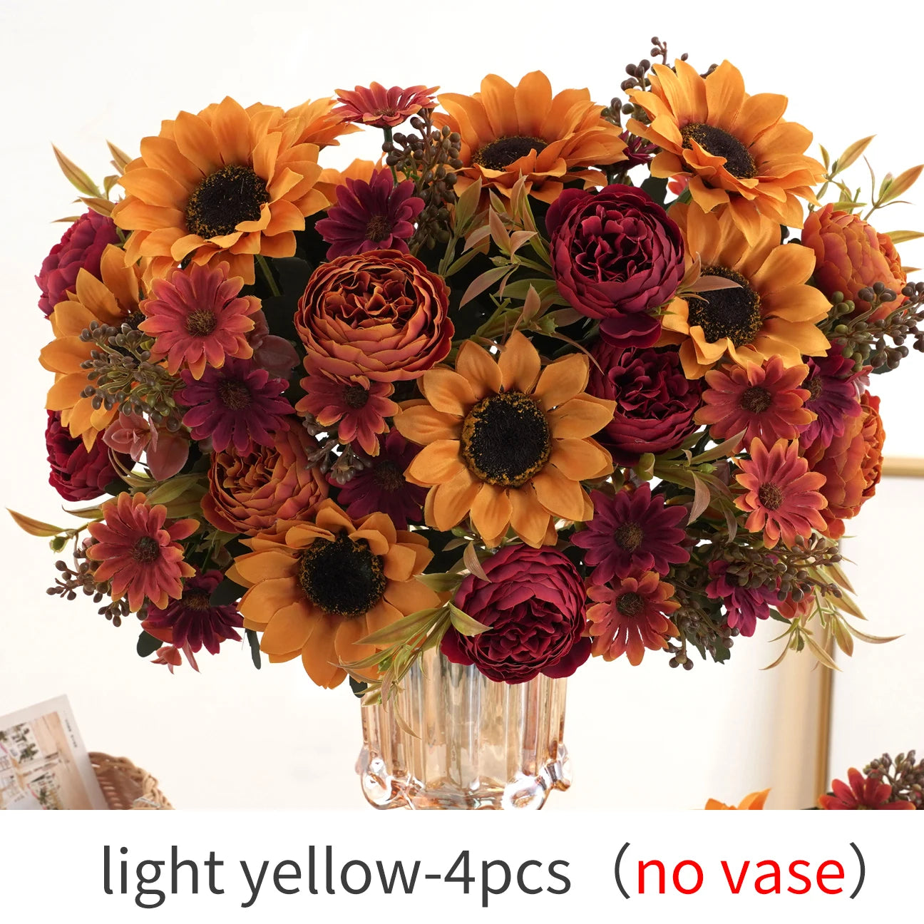 1/4Pcs Sunflowers peony Artificial Flowers  Fall Summer Decor, Fake Fall Flowers Silk Faux Sunflower Bouquet